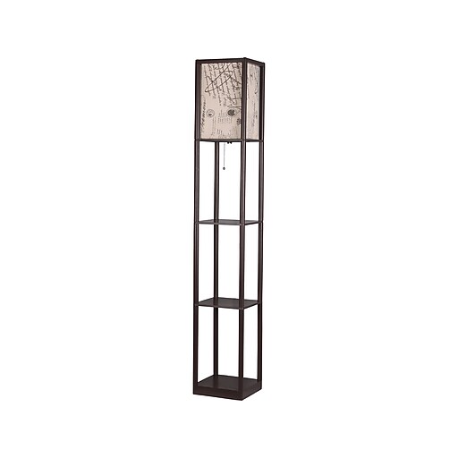 Adesso Script 62" Glossy Brown Shelf Floor Lamp with Rectangular Shade
