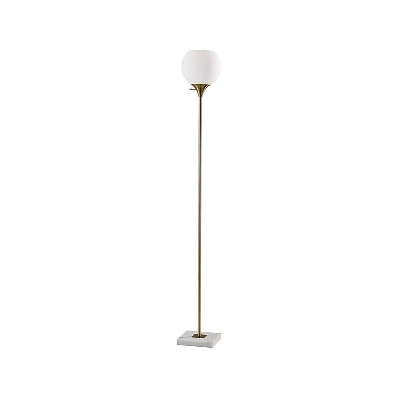 Adesso Fiona 71" Antique Brass/White Marble Floor Lamp with Round Shade (5179-21) image 1