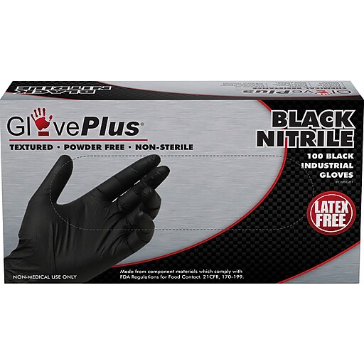 GlovePlus Powder Free Black Nitrile Gloves, XL, 100/Box (GPNB48100) at