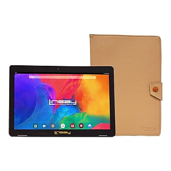 Linsay 10.1" Tablet with Case, WiFi, 2GB RAM, 32GB Storage, Android 12, Black/Light Brown (F10IPBCLBROWN)