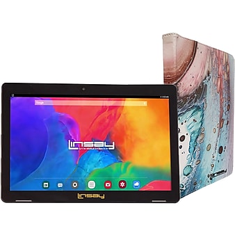 Linsay 10.1" Tablet with Case, WiFi, 2GB RAM, 32GB Storage, Android 12, Black/Space Marble (F10IPSPAC)