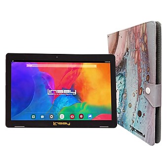 Linsay 10.1" Tablet with Case, WiFi, 2GB RAM, 32GB Storage, Android 12, Black/Space Marble (F10IPSPAC)