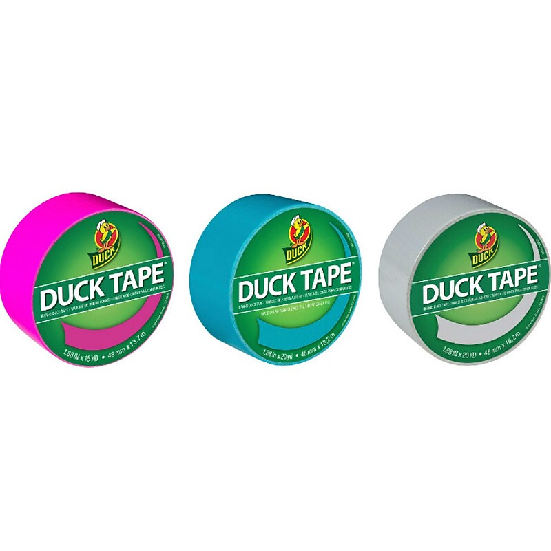 Duck Heavy Duty Duct Tapes, 1.88" x 20 Yds./1.88" x 15 Yds., Aqua/Dove Gray/Fluorescent Lilac, 3 Rolls/Pack (DUCKLAG-STP) image 1