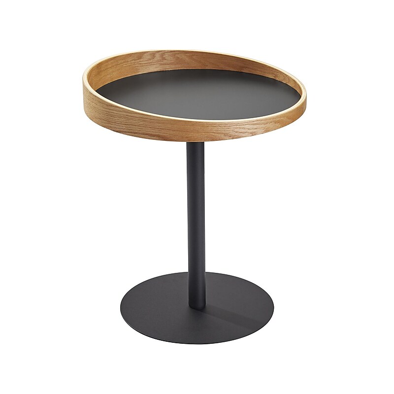 Adesso Crater 18"Dia. End Table, Matte Black/Natural Oak (WK2310-12) image 1