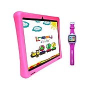 Linsay 10.1" Tablet with Case and Smartwatch, WiFi, 2GB RAM, 32GB Storage (Android 11), Black/Pink (F10IPKPWP)