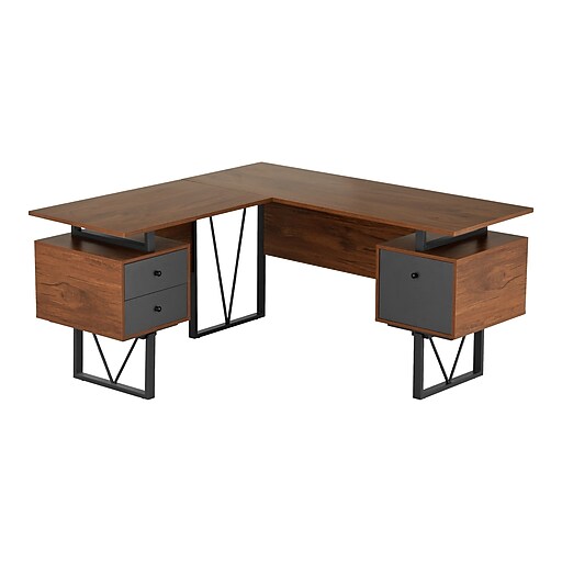 Techni Mobili 59" LShaped Desk with Drawers and File Walnut