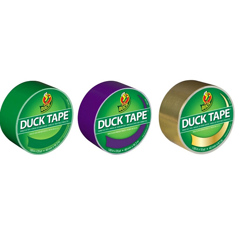 Duck Heavy Duty Duct Tape, 1.88" x 20 yds., Green/Purple/Gold, 3 Rolls/Pack (DUCKGPG-STP) image 1