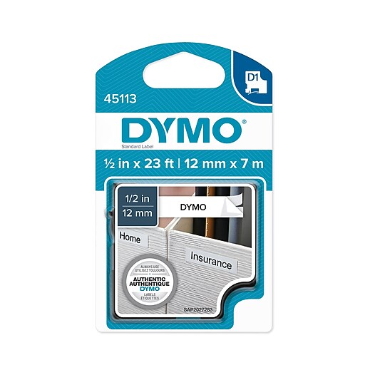 Dymo D1 Standard 45113 Label Maker Tape, 0.5"W, Black On White at Staples