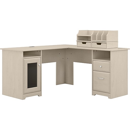 Bush Furniture Cabot 60" LShaped Desk with Desktop Organizers, Linen