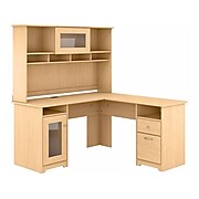 Bush Furniture Cabot 60" L-Shaped Desk with Hutch, Natural Maple (CAB001AC)