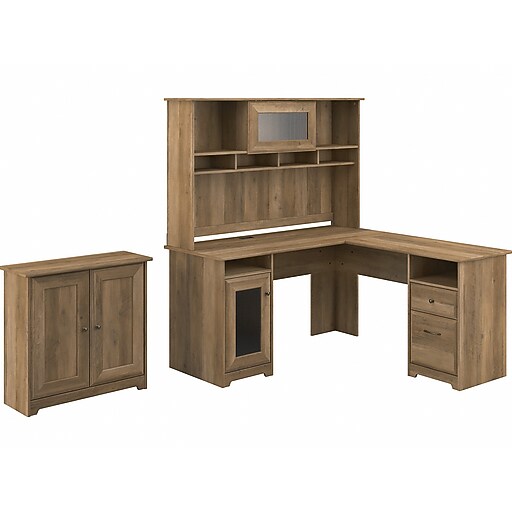 Bush Furniture Cabot 60" LShaped Desk with Hutch and Small Storage Reclaimed Pine