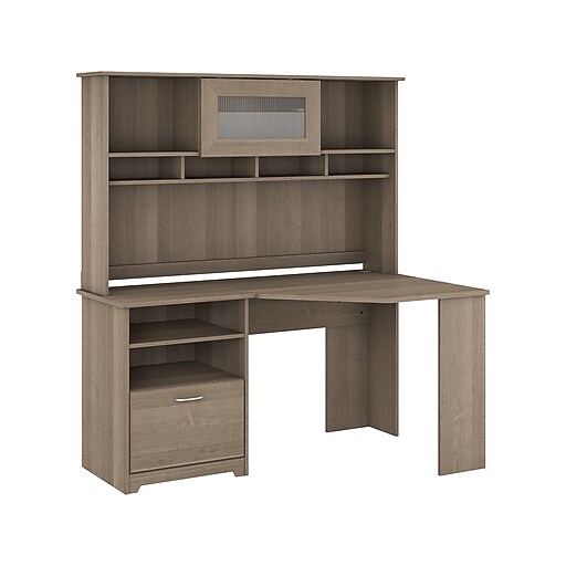 Bush Furniture Cabot 60" Corner Desk with Hutch, Ash Gray (CAB008AG) at