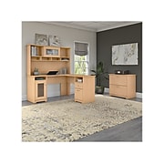 Bush Furniture Cabot 60" L-Shaped Desk with Hutch and Lateral File Cabinet, Natural Maple (CAB005AC)