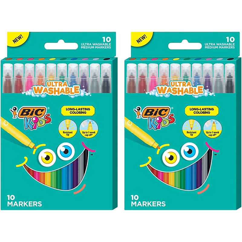 BIC Kids Ultra Washable Markers, Medium Point, Assorted Colors, 20/Pack (BKCM20-AST) image 1