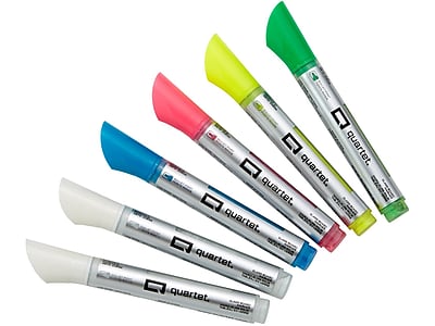 Quartet Premium Glass Board Dry-Erase Markers, Bullet Tip, White and Neon Colors, 6 Pack