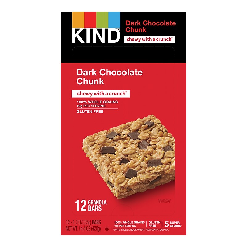 KIND Healthy Grains Gluten Free Dark Chocolate Chunk Nut Bar, 12 Bars/Box (PHW18082) image 1