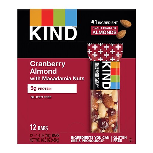 KIND PLUS Gluten Free Cranberry Almond Nutrition Bar, 1.4 oz., 12 Bars ...