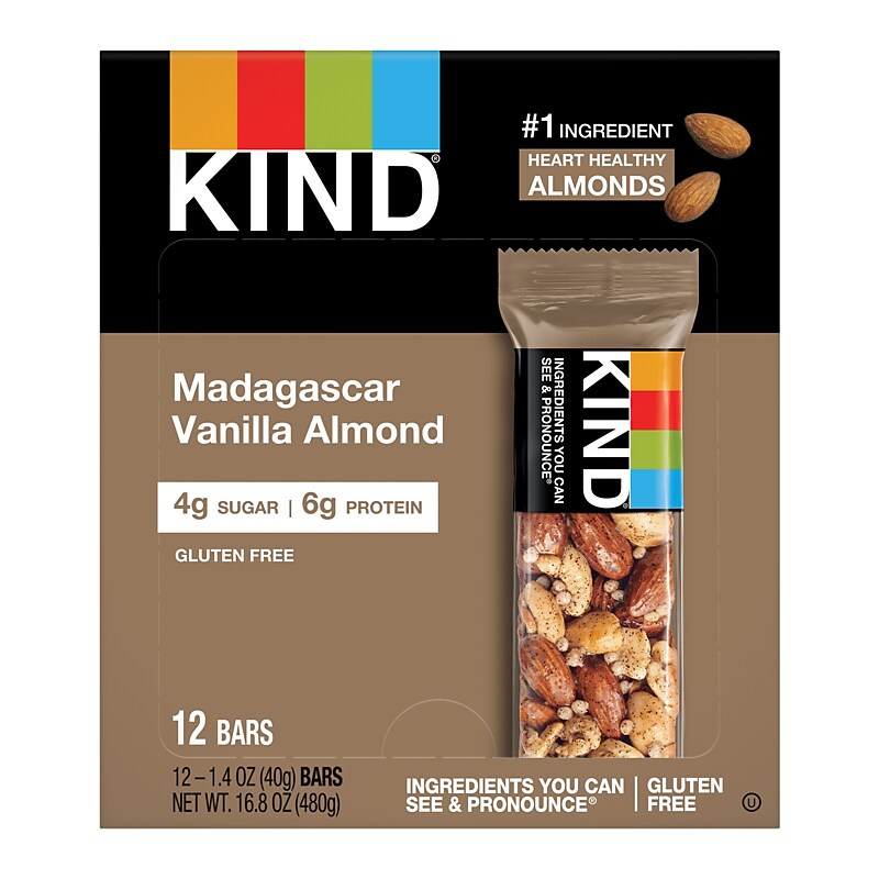 KIND Gluten Free Madagascar Vanilla Almond Nut Bar, 12 Bars/Box (PHW17850) image 1