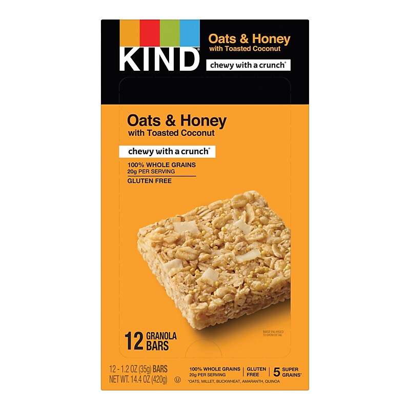 KIND Gluten Free Healthy Grains Oats & Honey Toasted Coconut Nut Bars, 1.2 oz, 12/Box (PHW18080) image 1