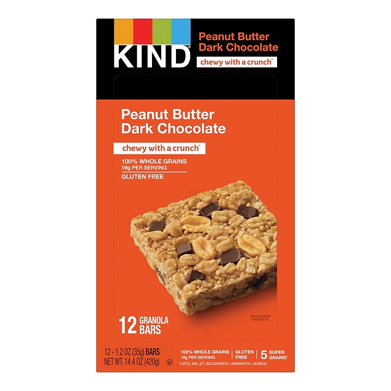 KIND Healthy Grains Gluten Free Peanut Butter Dark Chocolate Nut Bar, 12 Bars/Box (PHW18083) image 1