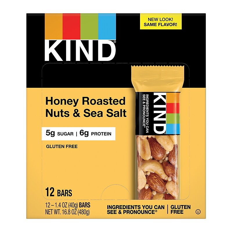 KIND Gluten Free Honey Roasted Nuts & Sea Salt Nut Bars, 1.4 oz, 12 Bars/Box (PHW19990) image 1