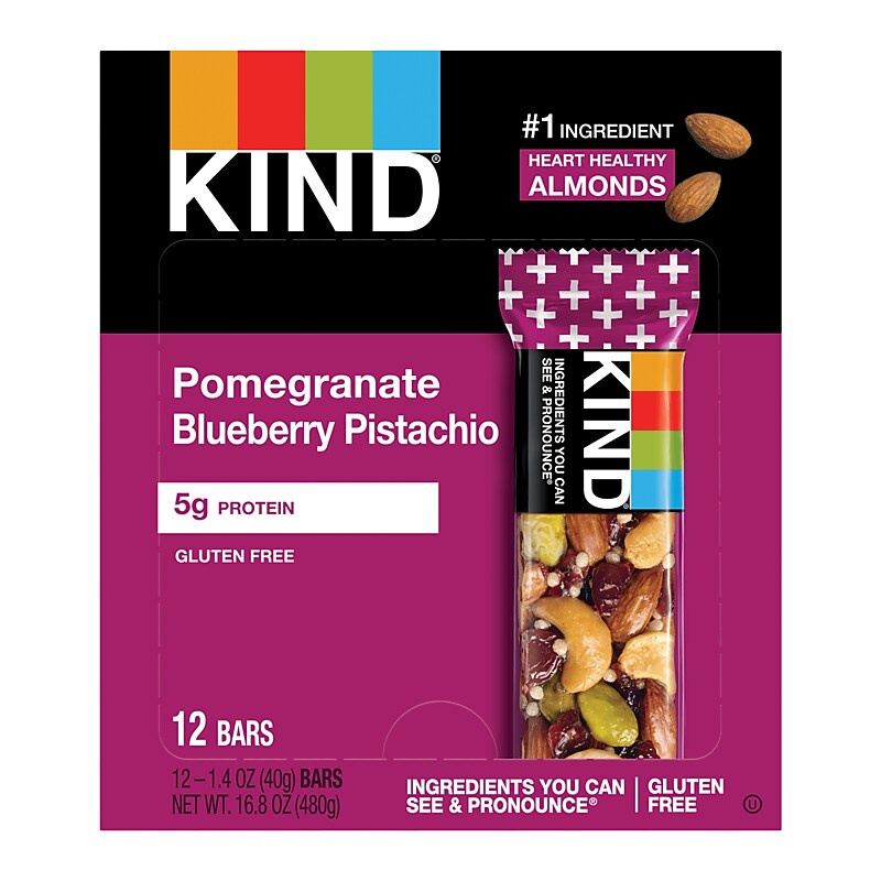 KIND Gluten Free Pomegranate Blueberry Pistachio Nutrition Bar, 1.4 oz., 12 Bars/Box (PHW17221) image 1