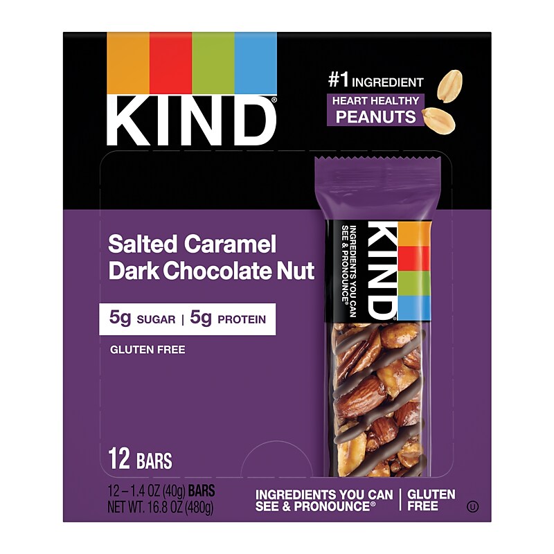 KIND Kind Gluten Free Salted Caramel & Dark Chocolate Nut Bar, 12 Bars/Box (PHW26961) image 1