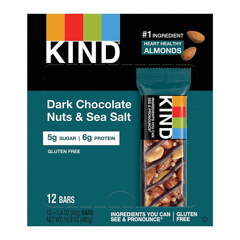 KIND Gluten Free Dark Chocolate Nuts & Sea Salt Nut Bar, 16.8 oz., 12 Bars/Box (PHW25795) image 1