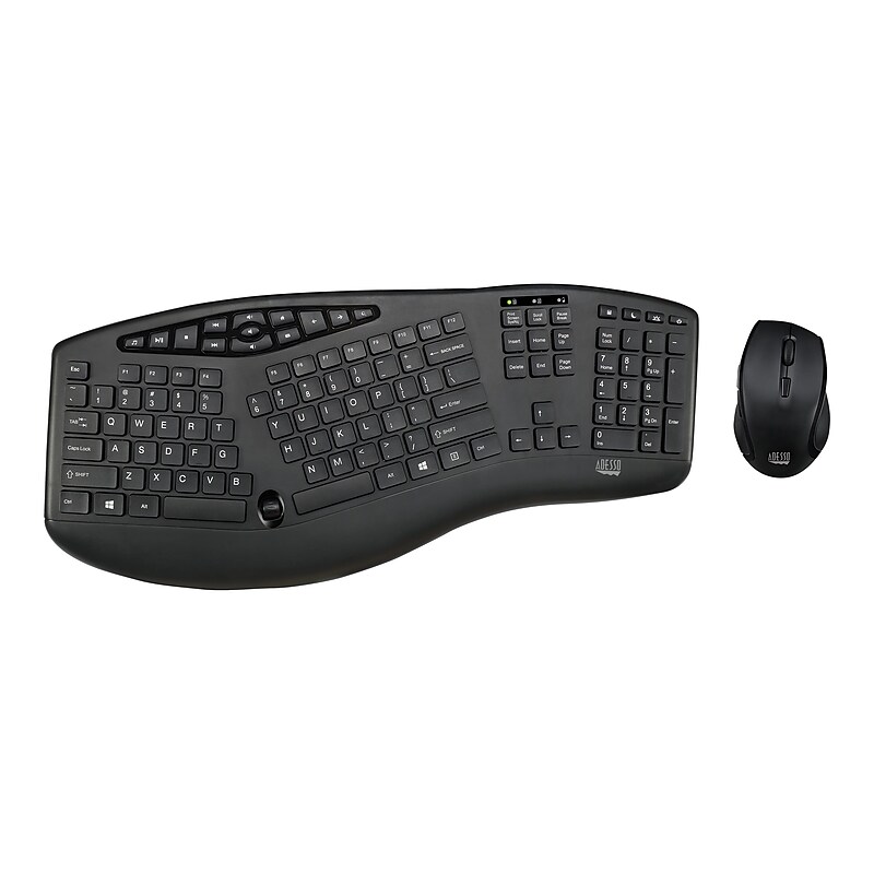 Adesso Tru-Form Media Wireless Ergonomic Keyboard and Optical Mouse Combo, Black (WKB-1600CB) image 1