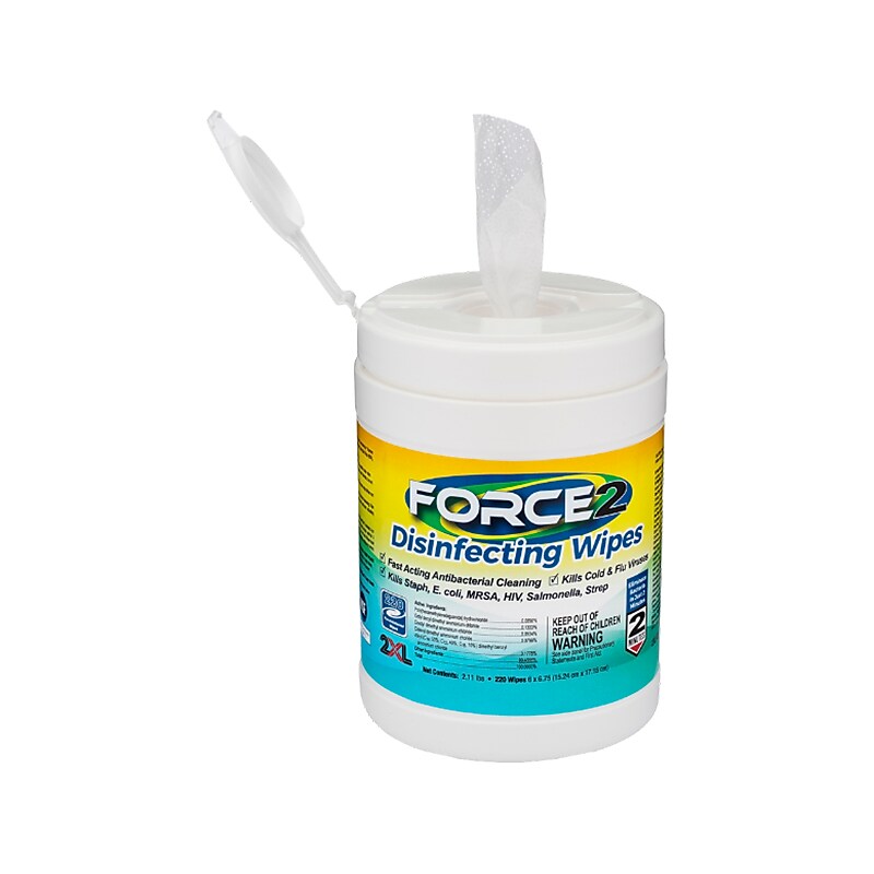 2XL Corp Force2 Disinfecting Wipes, Lemon Citrus Scent, 220 Wipes/Container (MC7070EA) image 1