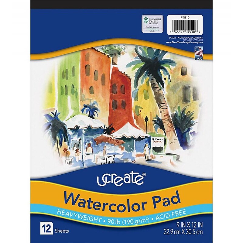 Pacon ucreate Watercolor Pad, 9"W x 12"H, 12 Sheets/Pad (P4910) image 1