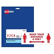 Avery Social Distance Wall Sign, 8.38" x 3.25", White/Red, 15/Pack (83079)