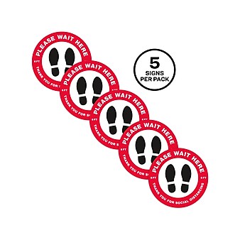 Avery Social Distance Floor Decal, 10 1/2" x 10 1/2", White/Red/Black, 5 Labels Per Pack (83090)