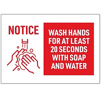 Avery Wash Hands Wall Sign, 10" x 7", White/Red, 5/Pack (83175)