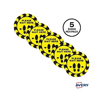 Avery Social Distance Floor Decal, 10.5" x 10.5", Yellow/Black, 5/Pack (83020)