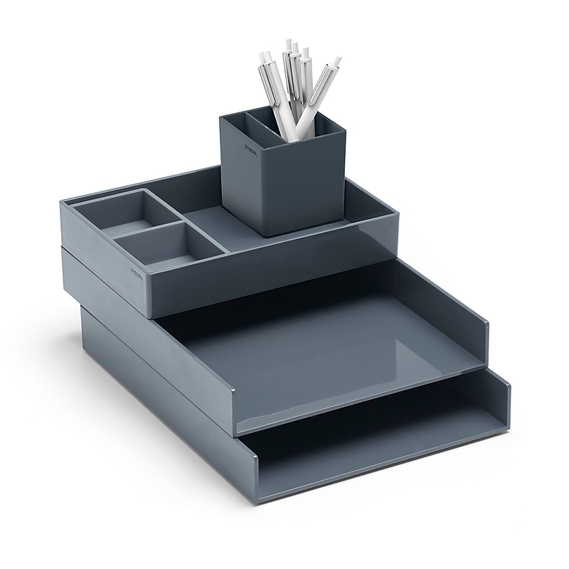 Poppin Super Stacked Plastic Desktop Set, Dark Gray (103648) image 1