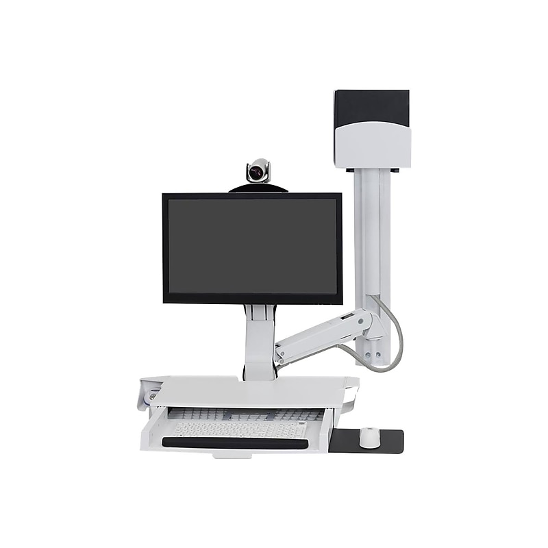Ergotron SV Combo System with Worksurface & Pan, Small CPU Holder Monitor Arm, Up to 24", White (45-594-216) image 1