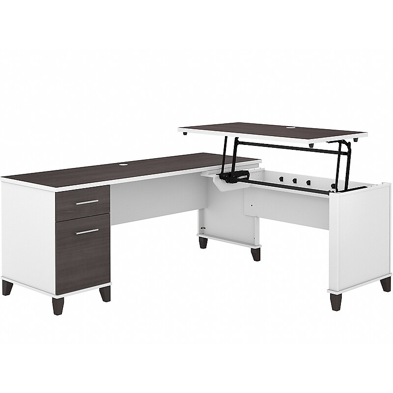 Bush Furniture Somerset 72"W 3 Position Sit to Stand L Shaped Desk, Storm Gray/White (SET014SGWH) image 1