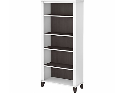 Bush Furniture Somerset 65"H 5-Shelf Bookcase with Adjustable Shelves, Storm Gray/White Laminated Wood (WC81065)