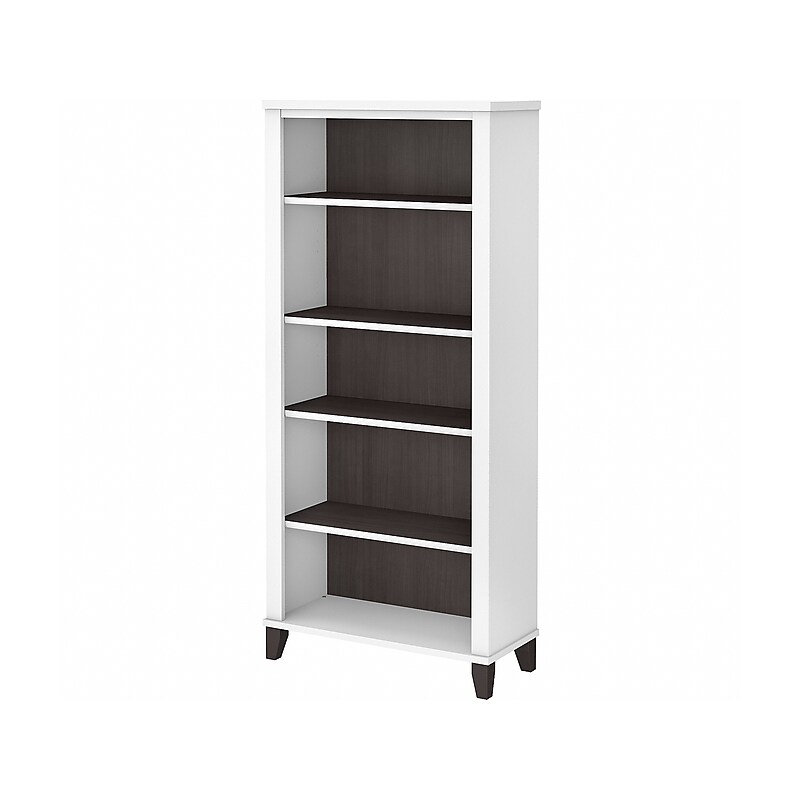 Bush Furniture Somerset 65"H 5-Shelf Bookcase with Adjustable Shelves, Storm Gray/White Laminated Wood (WC81065) image 1