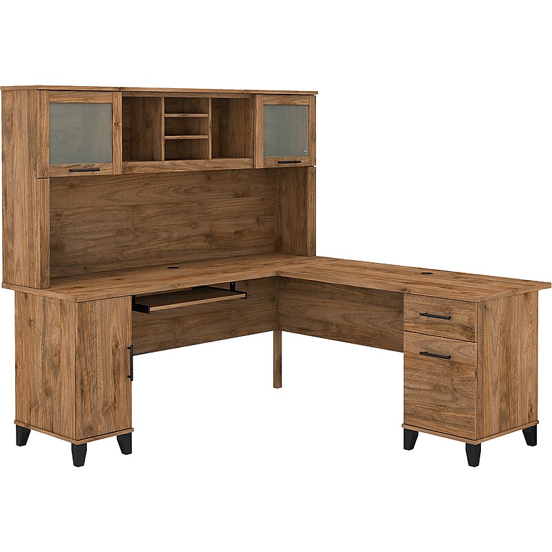 Bush Furniture Somerset 72"W L Shaped Desk with Hutch, Fresh Walnut (SET001FW) image 1