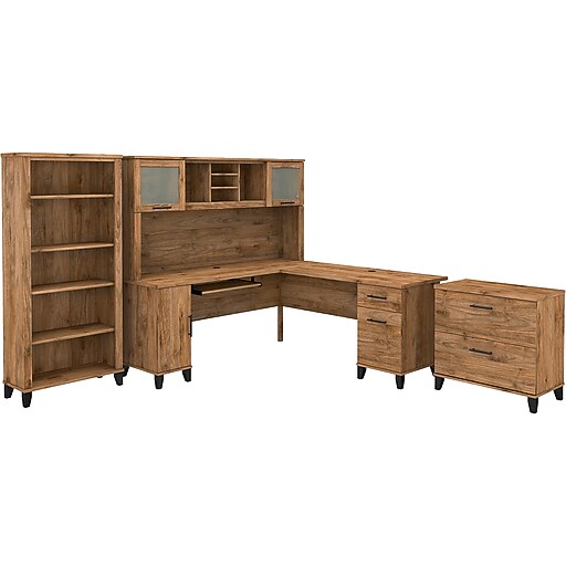 Bush Furniture Somerset 72" LShaped Desk with Hutch, Lateral File