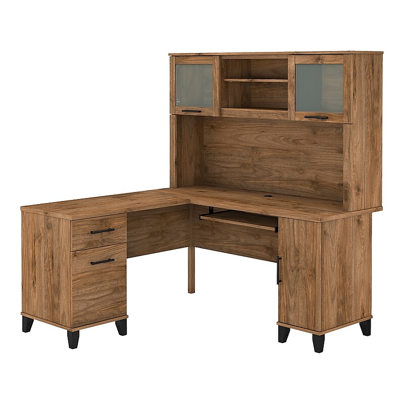 Bush Furniture Somerset 60"W L Shaped Desk with Hutch, Fresh Walnut (SET002FW) image 1