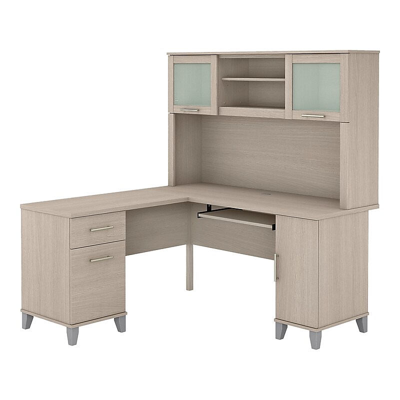 Bush Furniture Somerset 60"W L Shaped Desk with Hutch, Sand Oak (SET002SO) image 1