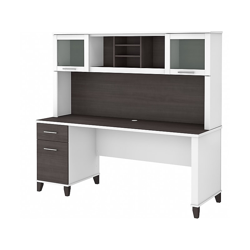 Bush Furniture Somerset 72"W Office Desk with Drawers and Hutch, Storm Gray/White (SET018SGWH) image 1