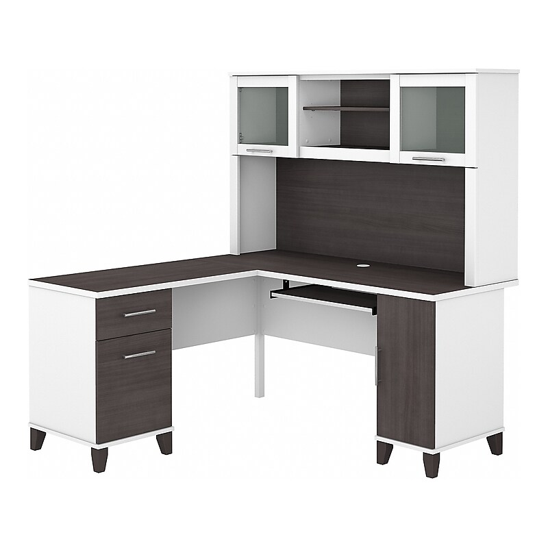 Bush Furniture Somerset 60" L-Shaped Desk with Hutch, Storm Gray/White (SET002SGWH) image 1