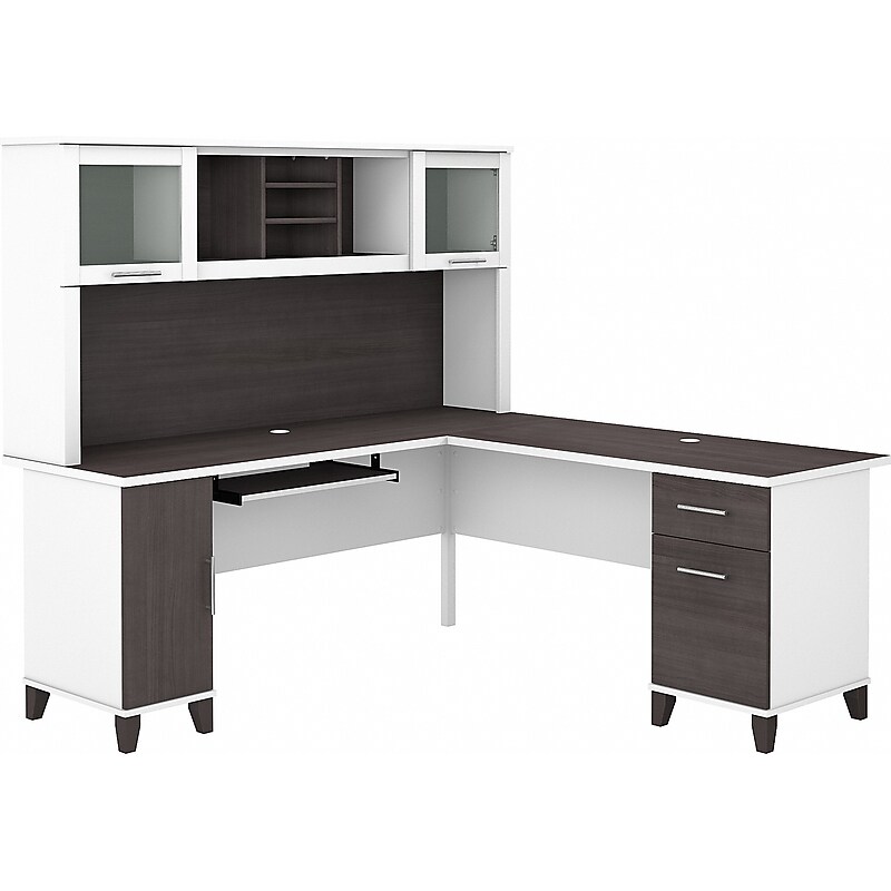 Bush Furniture Somerset 72"W L Shaped Desk with Hutch, Storm Gray/White (SET001SGWH) image 1