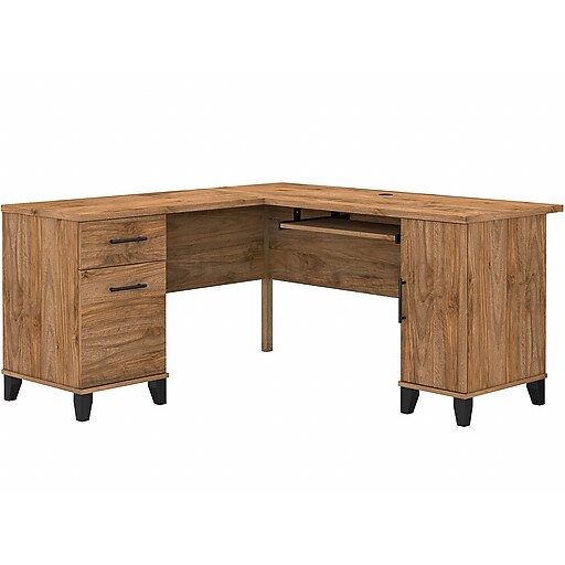 Bush Furniture Somerset 60" LShaped Desk with Storage, Fresh Walnut (WC81330K) Staples