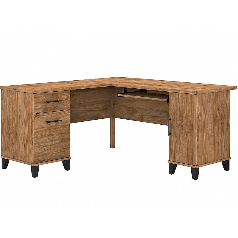 Bush Furniture Somerset 60"W L Shaped Desk with Storage, Fresh Walnut (WC81330K) image 1