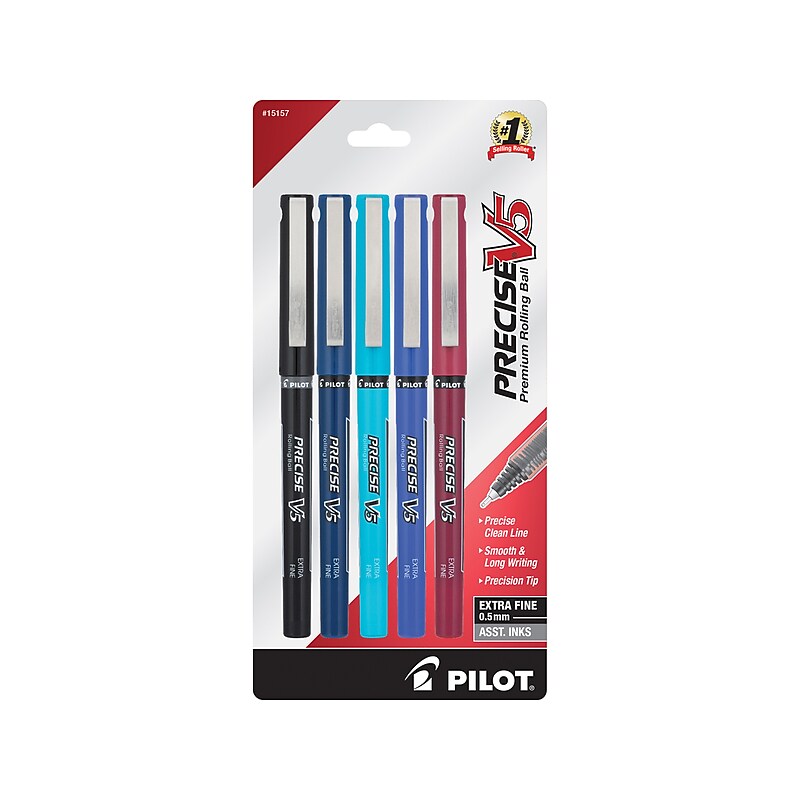 Pilot Precise V5 Rollerball Pen, Extra Fine Point, 0.5mm, Assorted Ink, 5/Pack (PV5C5004) image 1
